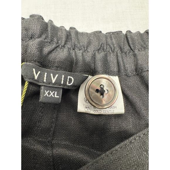 Vivid Womens Black Wide Leg Crop Capri 100% Linen Pants Sz 2X NWT Zip Front - Picture 8 of 9